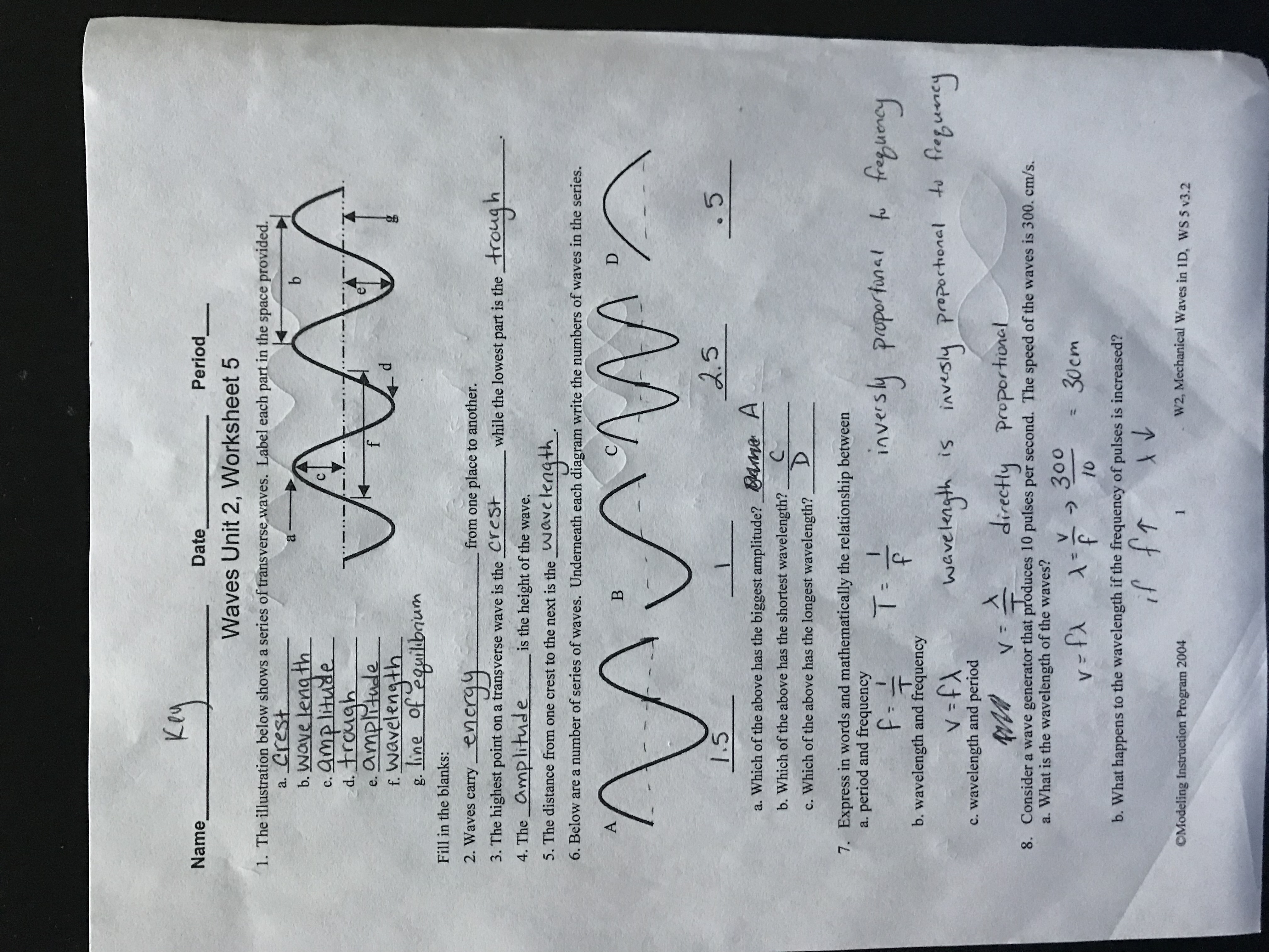 Waves - Physics With Wave Review Worksheet Answer Key