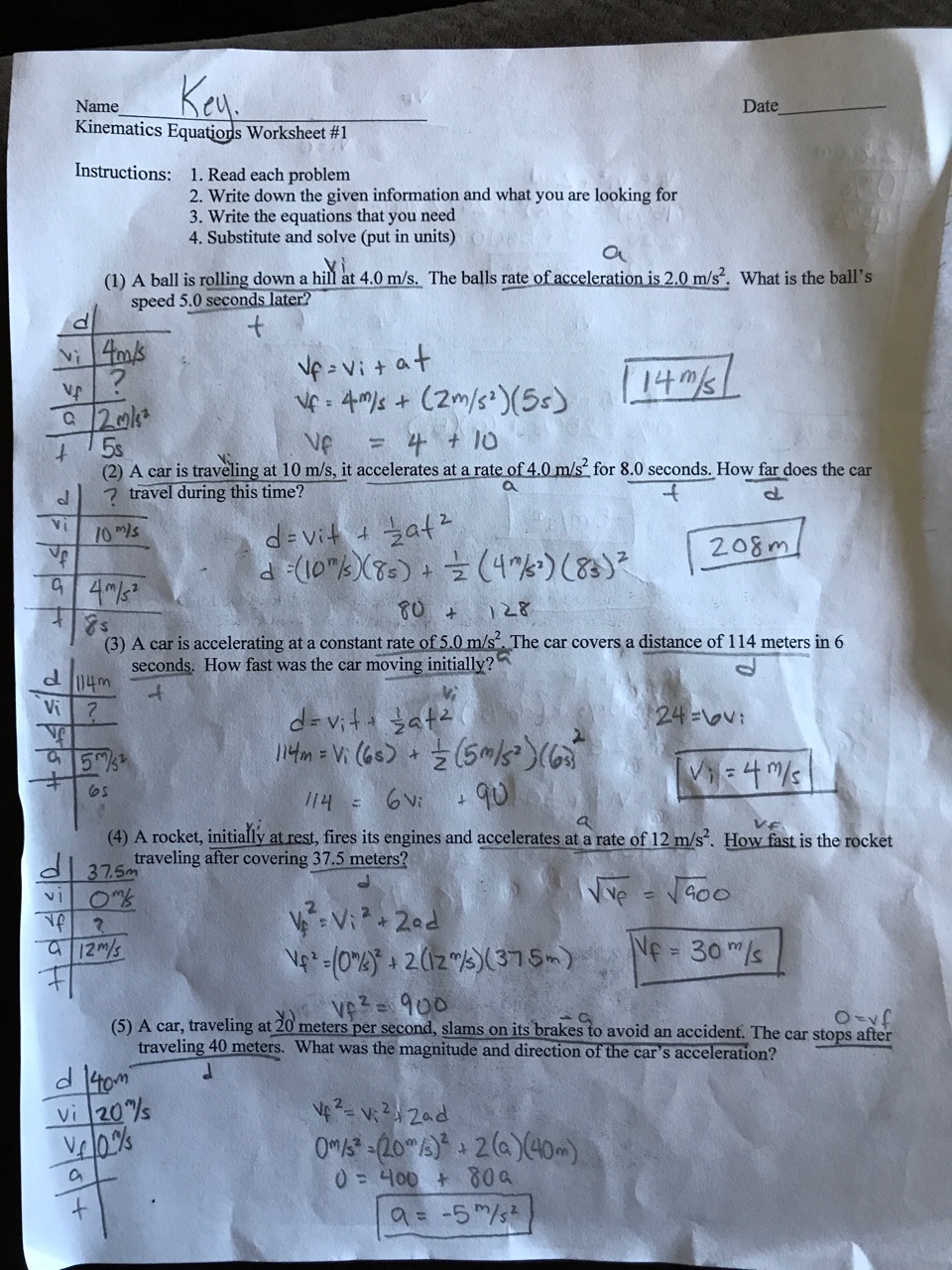 Linear Motion - Physics With Kinematics Worksheet With Answers